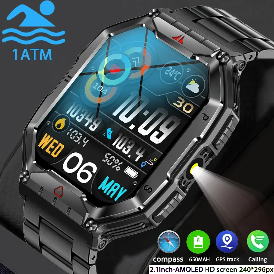 

Outdoor Sports Military Smart Watch Men HD GPS Track 1ATM Waterproof 650MAH Battery Bluetooth Call Smartｗatches2024