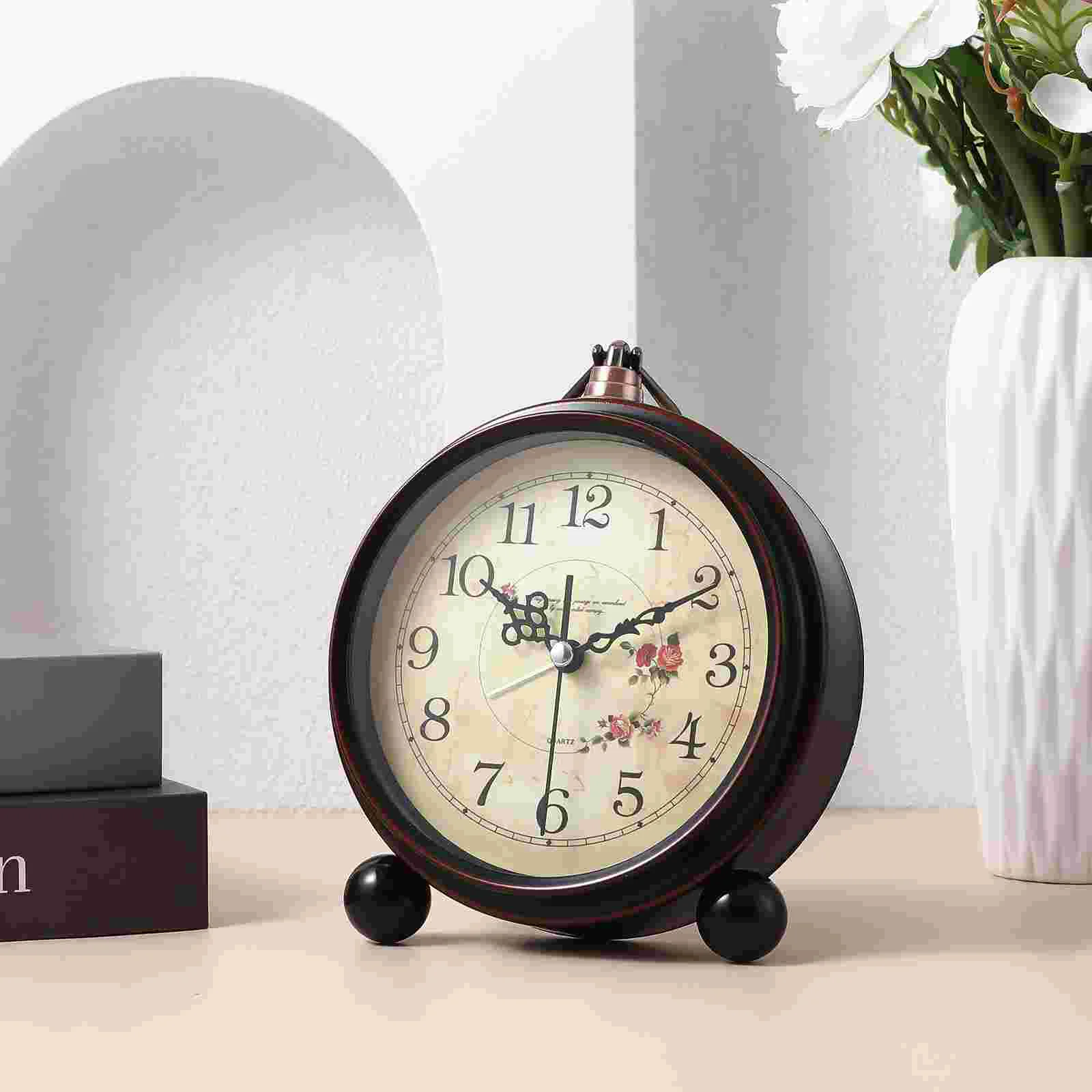 

Retro Alarm Clock Small Table Old Fashioned Vintage Clocks Decor Desk for Living Room Bedroom