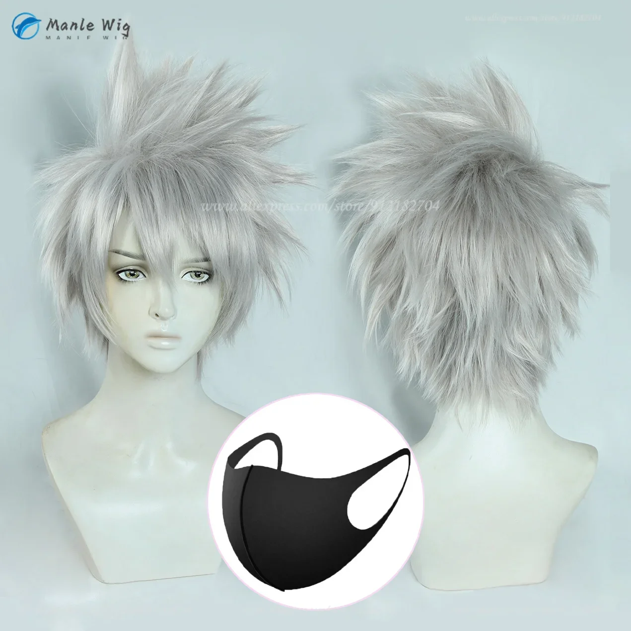 Anime Hatake Kakashi Cosplay Wigs Short Silver Grey Wigs Heat Resistant Synthetic Hair Halloween + Wig Cap