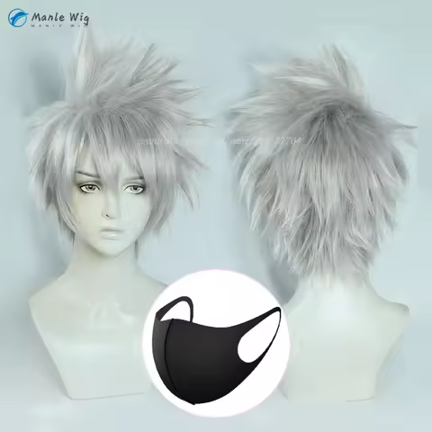 Anime Cosplay Wigs Short Silver Grey Wigs Heat Resistant Synthetic Hair Halloween + Wig Cap