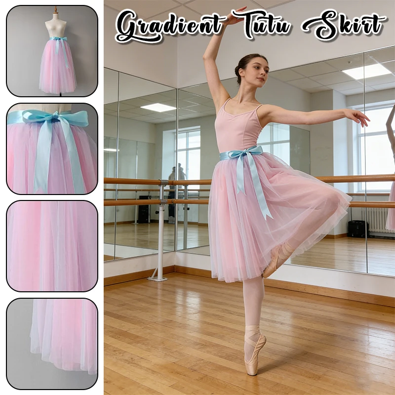 

Gradient Multicolor Tutu Skirt Ballet Long Wrap Dance Skirt for Women Gymnastics Ballerina Skate Scarf Performance Wear