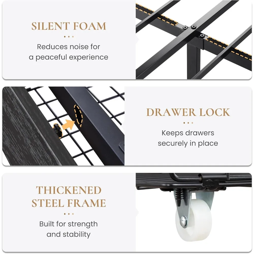 Queen Platform Bed Frame with 2 Large Storage Drawers, Noise-Free, Easy Assembly, No Box Spring Needed, Bed frame with storage