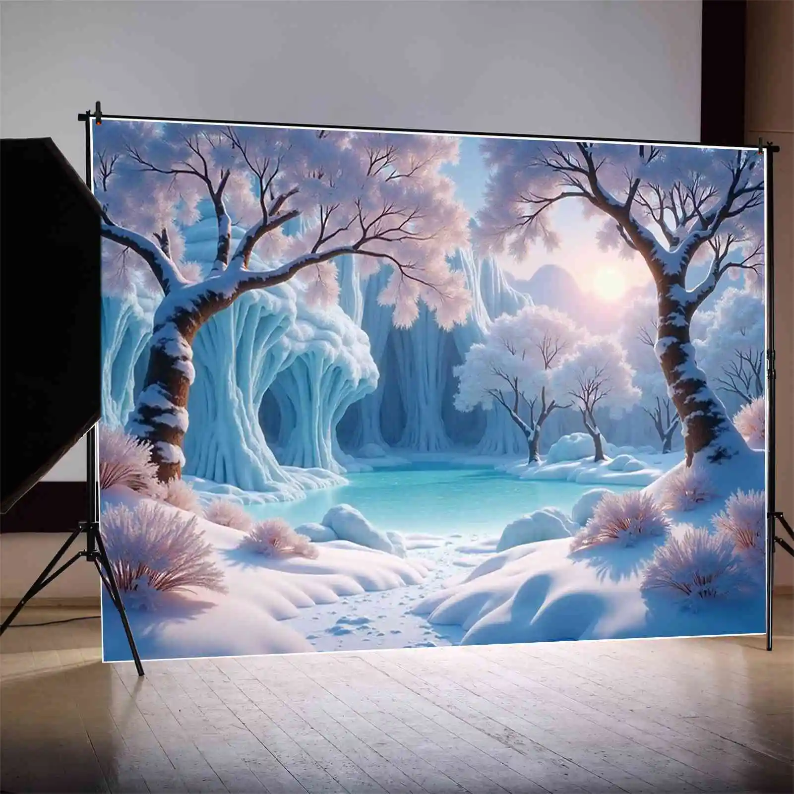 MOON.QG Kerst Winter Achtergrond Fotografie Sneeuw Frozen Castle Pine Photocall Achtergrond Baby Studio Photobooth Accessoires