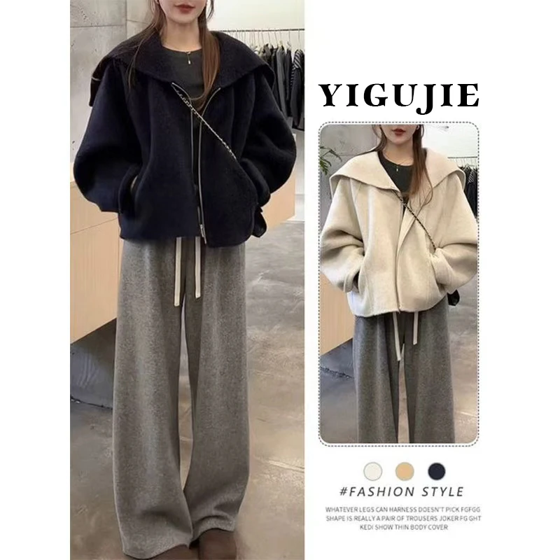 Coupe ample ort fermeture éclair col bleu marine Jaet femmes coréen Sle automne décontracté polyvalent manteau ample confortable paresseux Sle