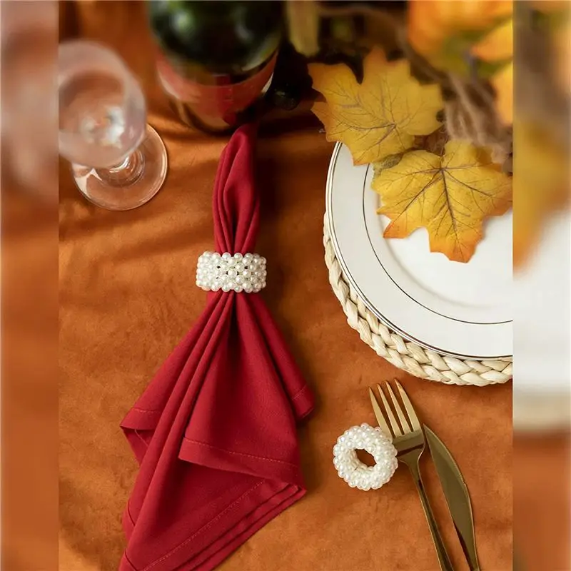 PZHI-Napkin Ring 24-Piece Set, White Pearl Wedding Napkin Buckle Table Decoration