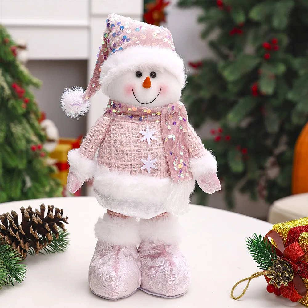 

1PC New Santa Claus Snowman Elk Pink Sequin Telescopic Doll Merry Christmas Decor Window Props Matching Supplies Ornaments New