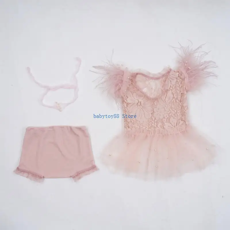 Y4UD 3Pcs Newborn Baby Photography Props Lace Skirt Short Pant Headbands