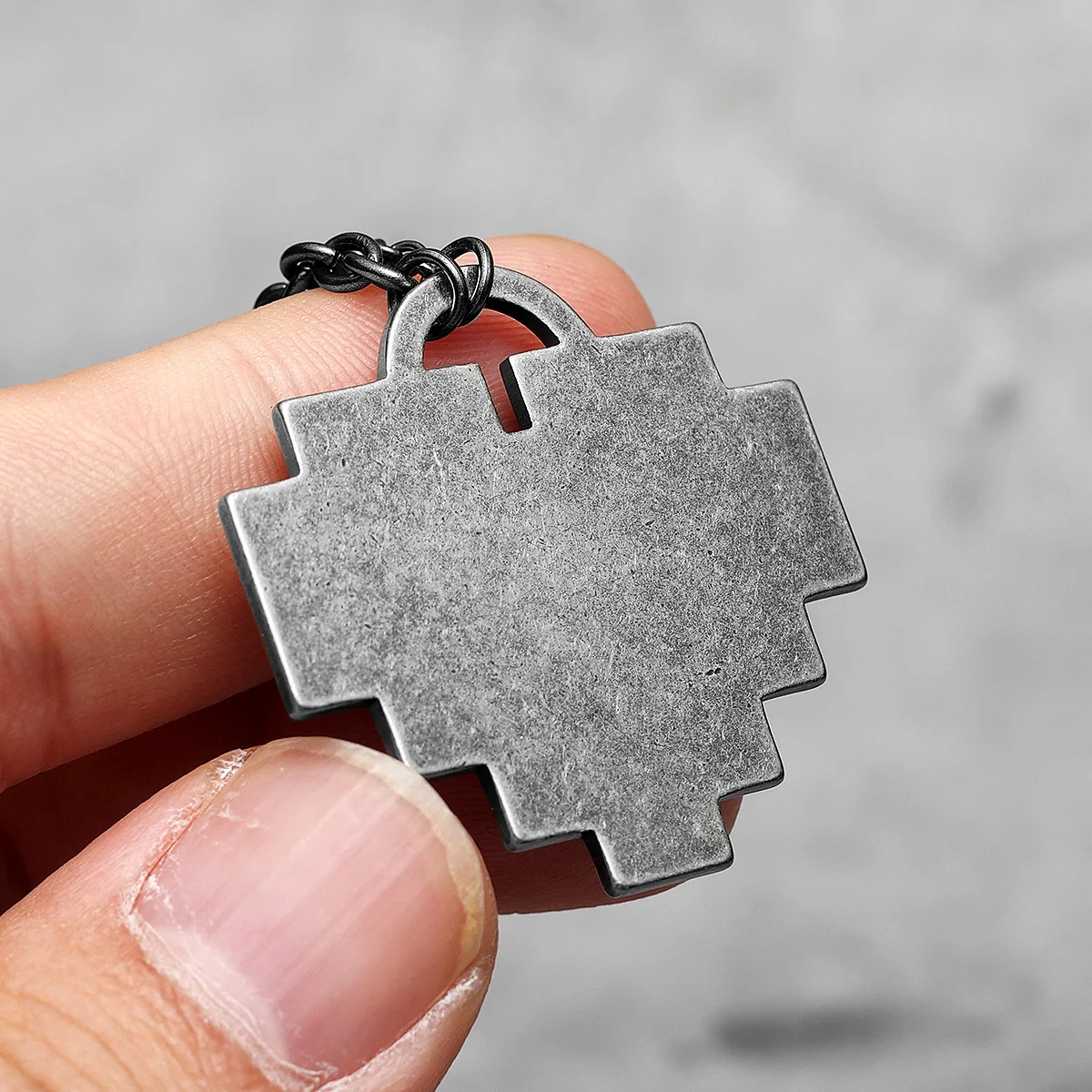 Pixel-style Heart Pendant Men Street Necklace Creative Stereo Couples Stainless Steel Chain Cool Punk Rock Jewelry for Male Gift image 3