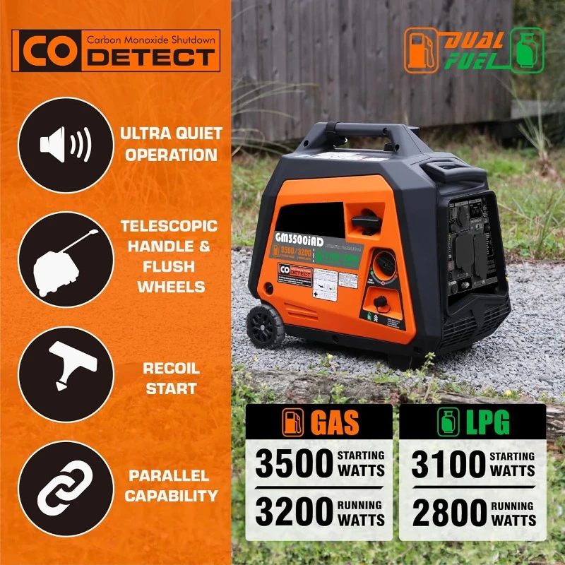 Portable Generator,Super Quiet Gas or Propane Powered Engine Parallel Capability,Manual Start Ideal for Camping Travel Outdoor