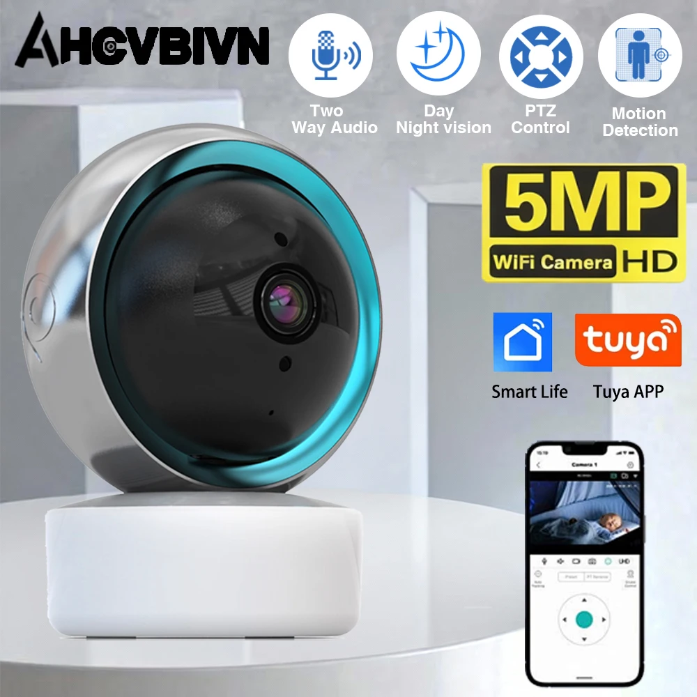 

Tuya Smart Life Home 5MP Wi-Fi IP-камера Радионяня 360 ° PTZ Обнаружение движения Двусторонняя аудиокамера ночного видения