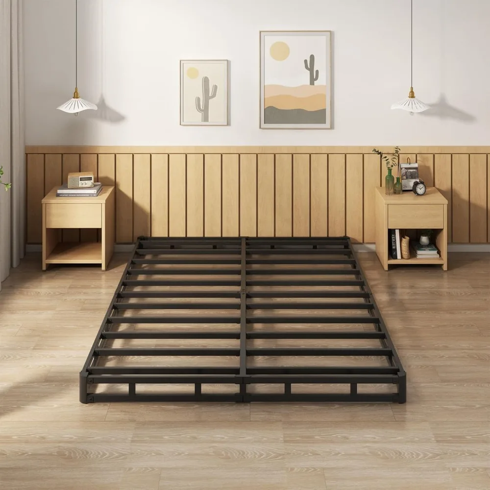 -For Black  Heavy Duty Metal Queen Mattress Foundation with Fabric Cover, Easy Assembly, 5 Inch Box Spring Queen Size Bed Base,^