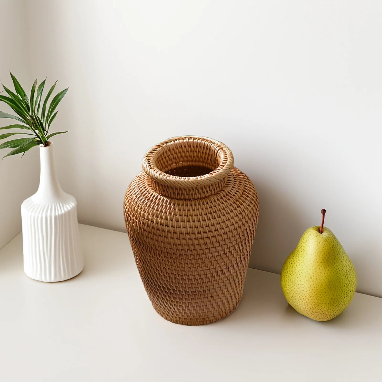 1pc Rattan Vase Woven Flowerpot Desktop Basket Dry Flower Container Natural Material Storage Solution House Decoration
