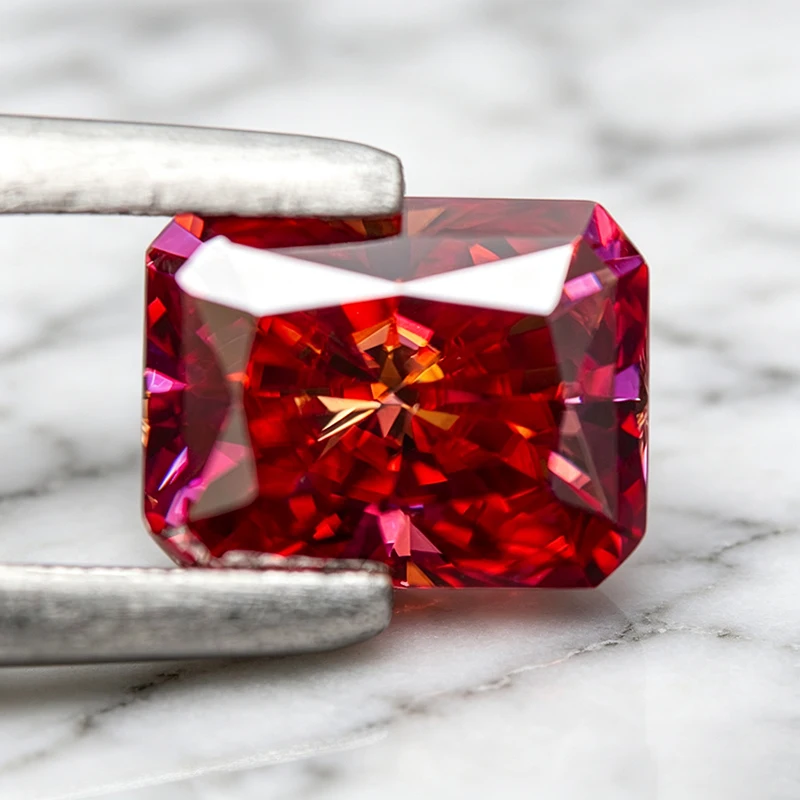 Moissanit-Stein im Radiant-Schliff, Wassermelonenrot, Edelstein für DIY-Schmuck, Ringe, Ohrringe, Diamanttester-geprüft mit Zertifikat – Detail 5