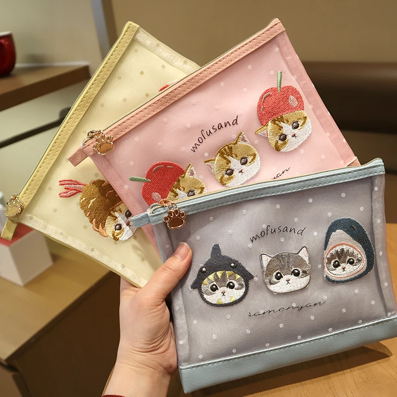 حقيبة تخزين شبكية مطرزة بقطعة قط كرتونية لطيفة على شكل سمكة قرش، حقيبة نقود على شكل قط أرنب، حافظة بطاقات، حقيبة تخزين على ال... #3