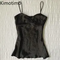 Kimotimo-Chaleco camisola Vintage de lunares para mujer, Top corto sin mangas con pliegues Y2k, ropa de abrigo ajustada para chica dulce y picante, tanques