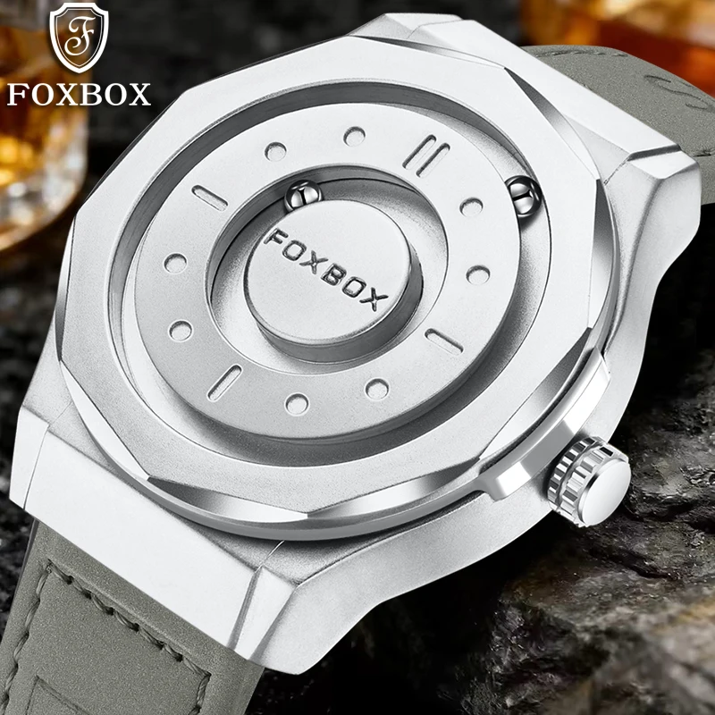 

Мужские наручные часы FOXBOX Fashion Military Leather, кожаные, для активного отдыха на природе, водонепроницаемые, с магнитным механизмом, кварцевые.
