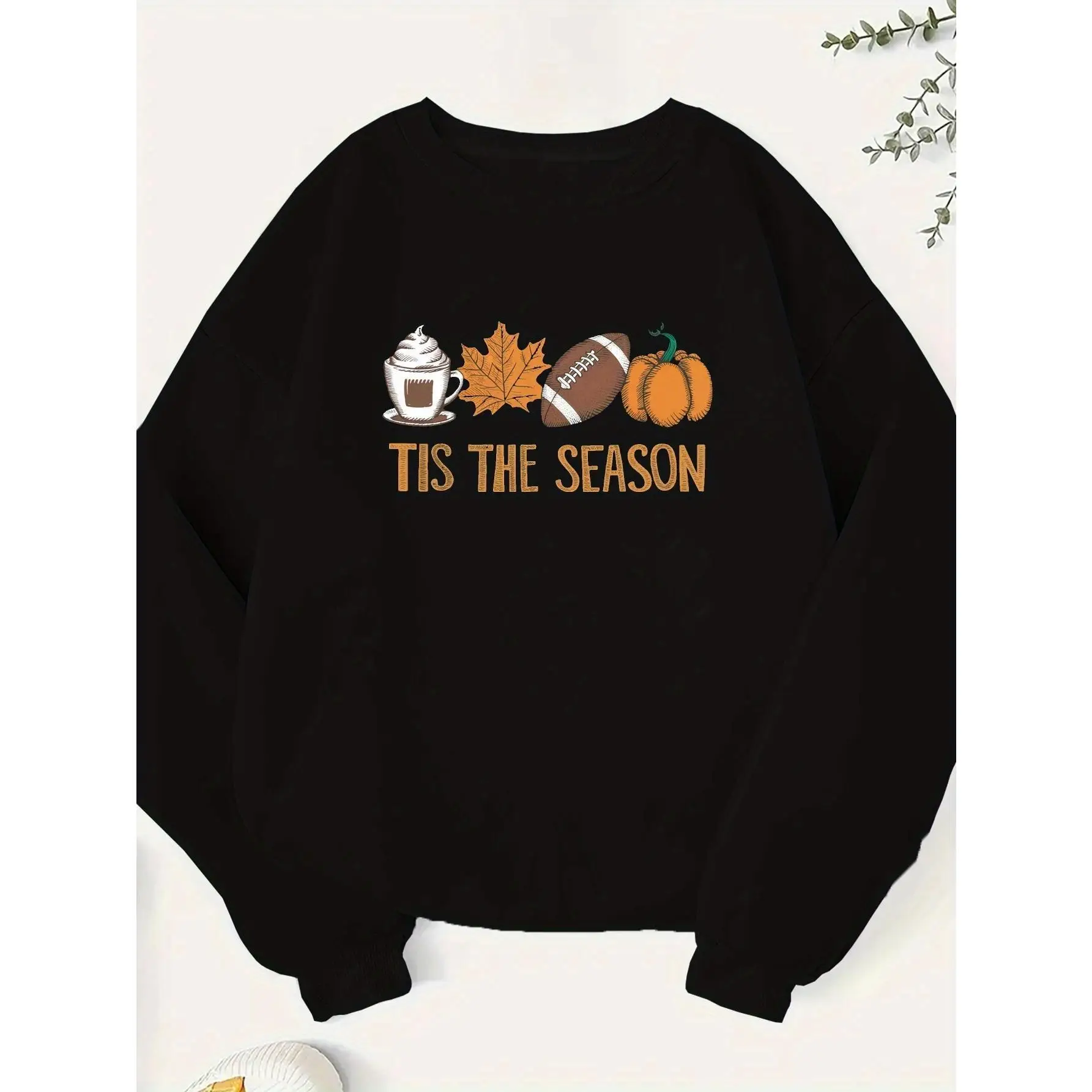 

'Tis the Season Pumpkin Sweatshirt for Women, Autumn Fall Graphic Tops, Football Maple Leaf Thanksgiving Crewneck Pullover