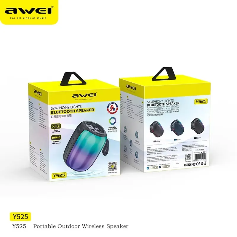 Awei Speaker nirkabel Bluetooth 5.3 TWS Hifi portabel, Speaker nirkabel USB luar ruangan, Loudspeaker Mini musik RGB pemutaran lampu