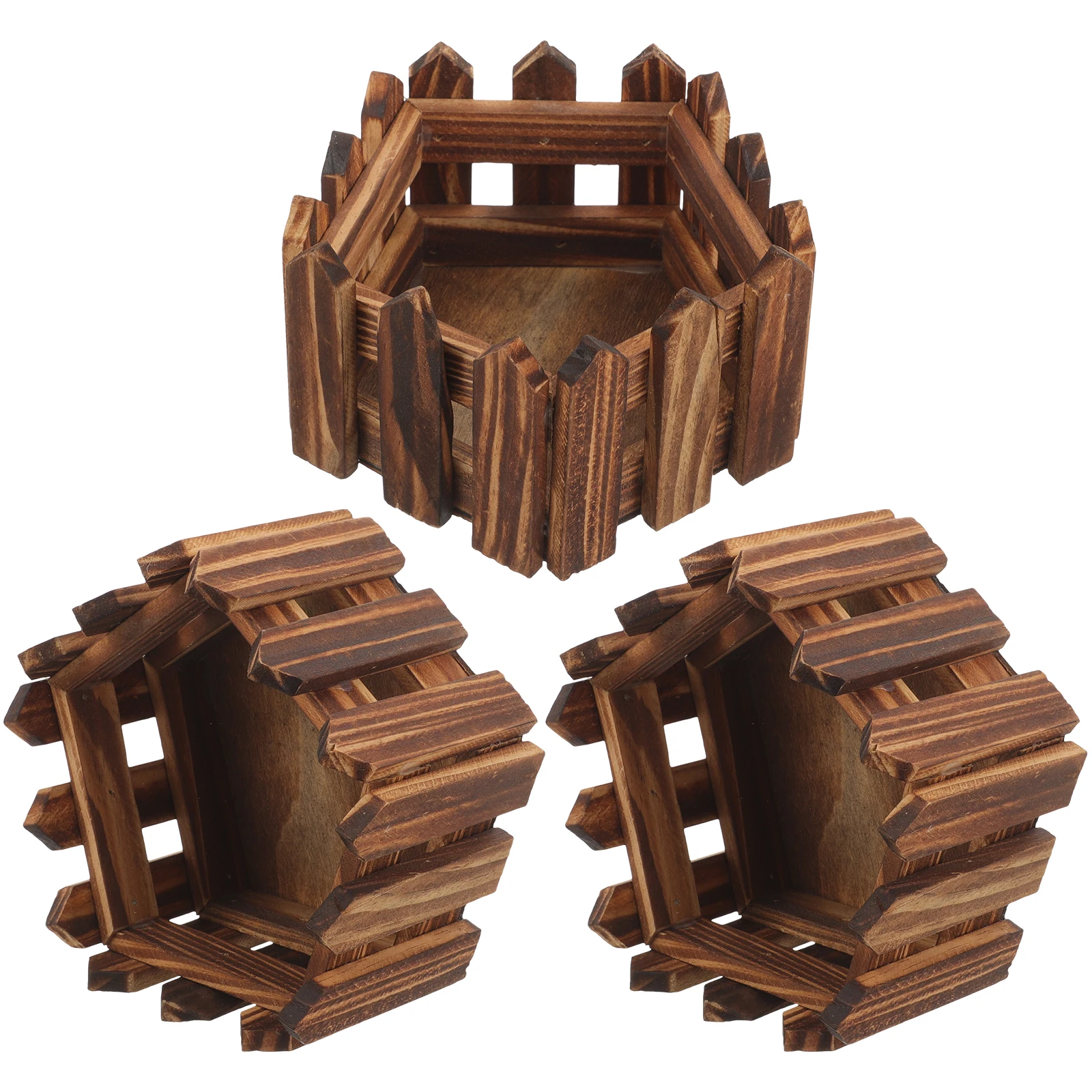 

3pcs Wooden Flower Pots Natural Planter Succulents Plants Decor Garden Balcony Office Gift