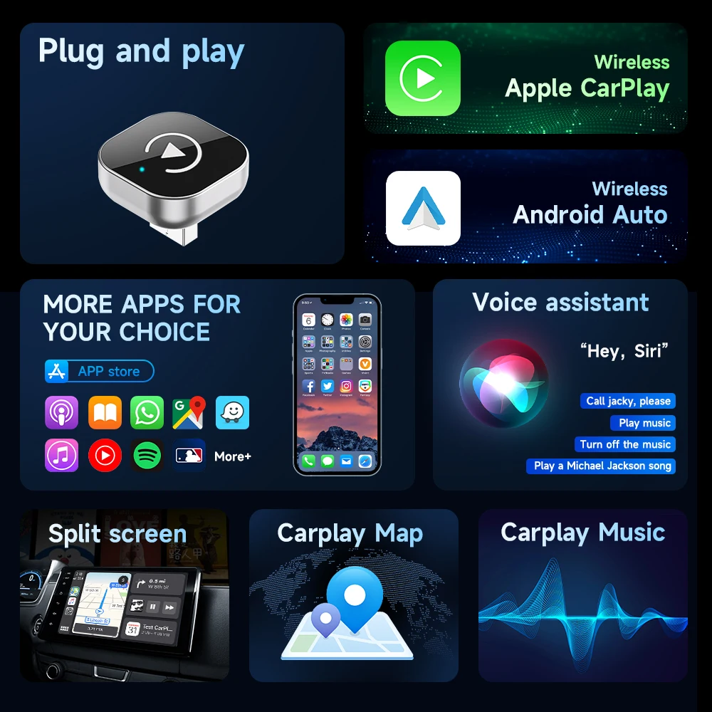 2025 جديد السيارات الاتصال اللاسلكي أندرويد السيارات Carplay محول لنيسان تويوتا هوندا مازدا فورد لانسيا أوبل فيات بويك راديو السيارة #2