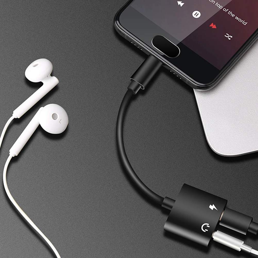 Adaptor Jack Headphone, 2 dalam 1 tipe-c ke 3.5mm/pengisi daya konektor, Earphone Aux Audio & Charge Adaptor hitam