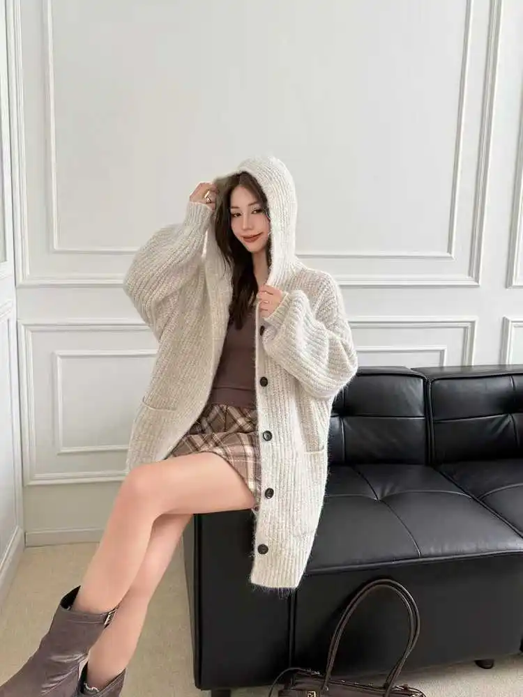 المرأة سترة البلوزات معاطف مقنعين منتصف طول معطف جاكيتات لاعبا Y2k الشارع الشهير أنيقة متماسكة عادية فضفاض الخريف الشتاء #5