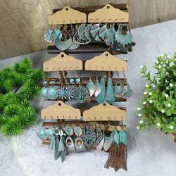 3 Pcs/Set Vintage Bronze Red Indian Earring Set Antique Geometric Turquoise Tassel Boho Earrings Women Ethnic Jhumka Jewelry