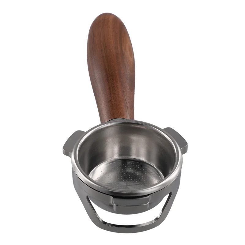 AT44-Bottomless Portafilter 54Mm With Hollow-Carved For Breville Barista Series/Bambino Plus/Infuser Walnut Handle