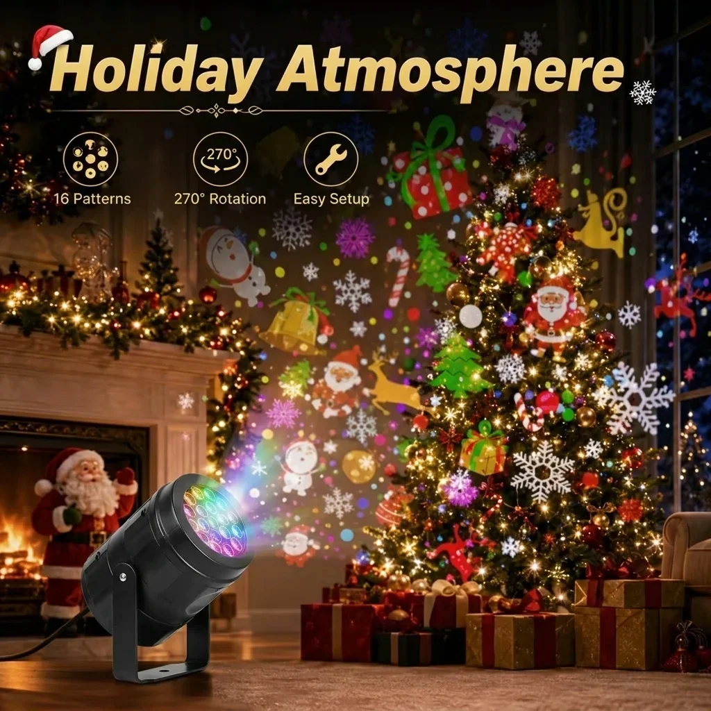 1PC Christmas Projector Light USB Powered Rotating Dynamic Snowflake Projection Novelty Lamp for Holiday Party Xmas Decor Gift