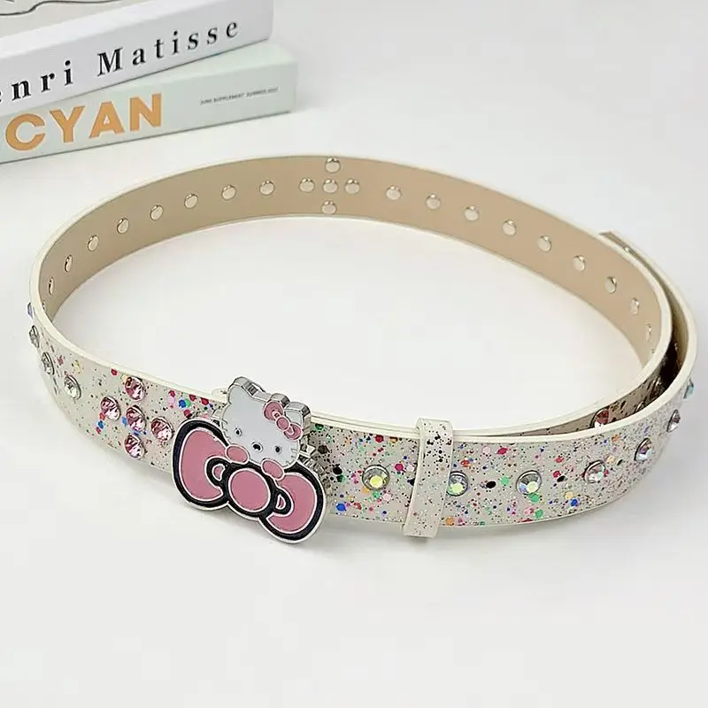 

Милый ремень Hello Kitty аниме Sanrio Y2k, ремень со стразами, милые Мультяшные розовые ремни, регулируемые женские модные аксессуары, подарок для девушки