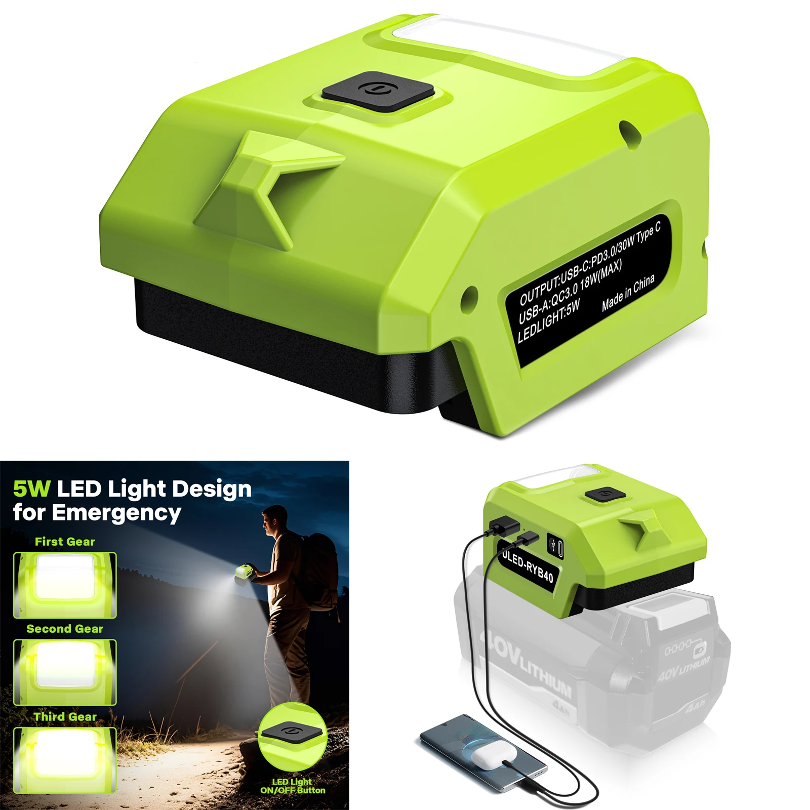 

Battery Adapter Converter with LED Light for 40V and 36V Use Fast Charging USB Ports for Mobile Devices and Electronics