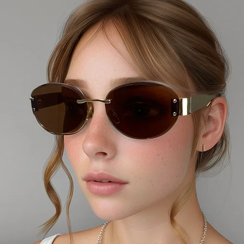 2025 여성용 타원형 선글라스, 럭셔리 브랜드 디자이너, 금속 프레임 선글라스, 클래식 빈티지 라운드 쉐이드, UV400 