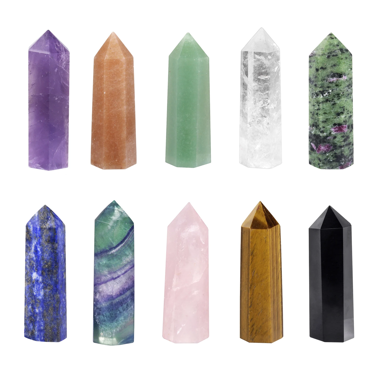 

TUMBEELLUWA Natural Healing Crystal Hexagonal Points Wand,Single Self Standing Gemstone Prism for Reiki Chakra Meditation 1.9''