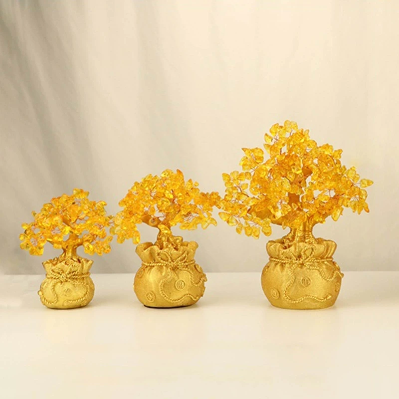 

Chinese Feng Shui Lucky-Tree Yellow Crystal Money Tree Fortune Tree Home Decor Drop shipping