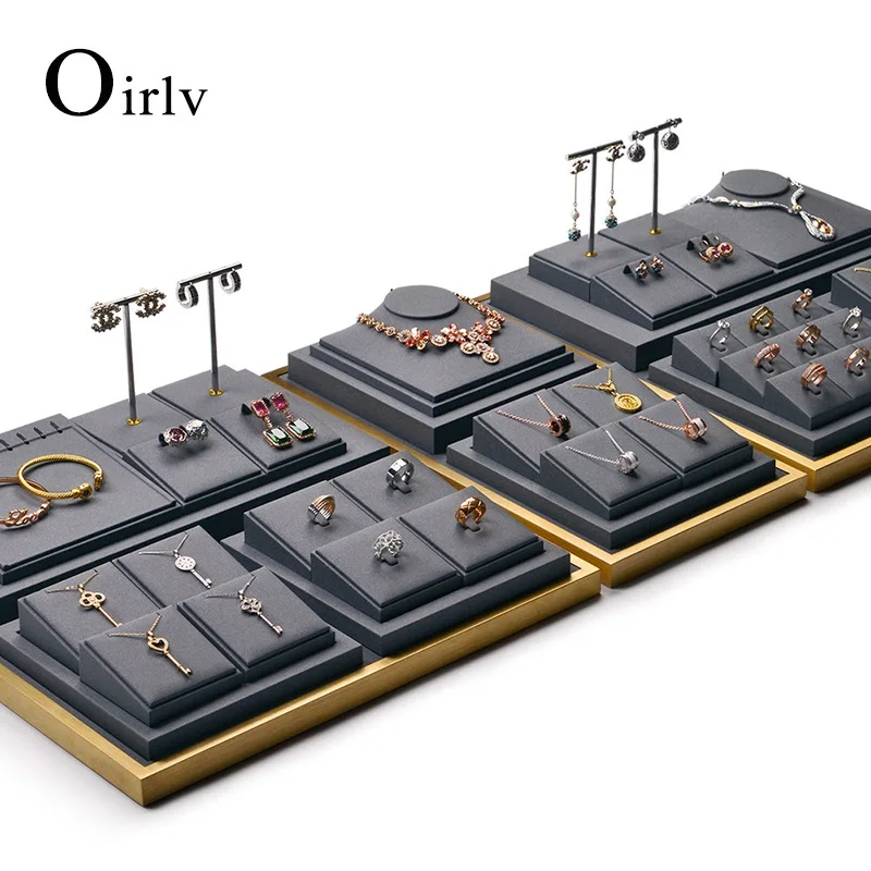 

Oirlv Jewelry Display Set Metal&Leather Ring Display Stand Necklace Bracelet Earring Display set Jewelry Rack Jewelry Organizer