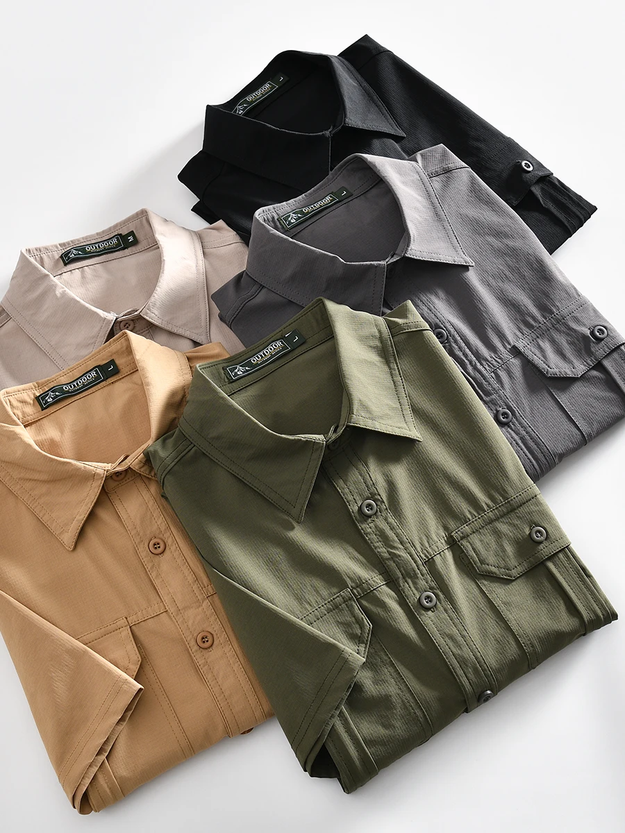 

American Style Hard Man! Large Size! Summer Men's Quick Dry Breathable Casual Short Sleeve Shirt Trendy Workwear