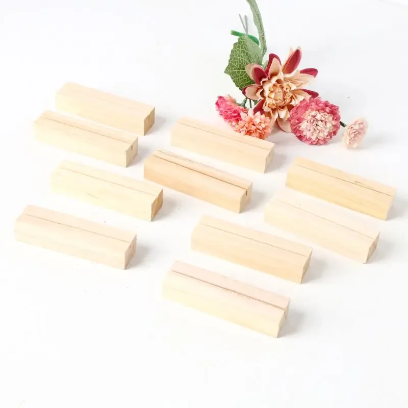 Natural Wood Numbers Photo Display Stand, Titular do cartão de visita, Nome da mensagem, Memo Clips, Office Desk Organizer, Dinner Party, 10Pcs