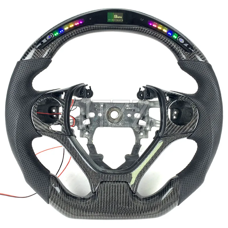 FOR Honda Civic 2007-2015 9th Generation Custom LED Screen Black Carbon Fiber Perforated Leather Style Custom Car Steering Wheel
