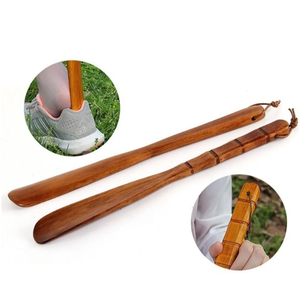 New Wooden Shoe Horn Hanging Easy on Off Put on Shoes Tools Portable Extra Long Handle Shoes Lifter for Seniors