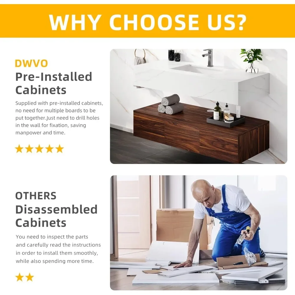 Floating Vanity with Sintered Stone with Ceramic Sink Included 2 Drawers and Shelves, Floating Vanity