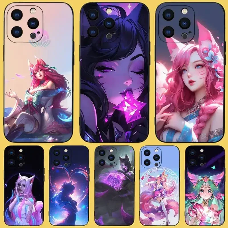 L-LOL KDA Ahri чехол для телефона iPhone 15,14,13,12,11 Plus,Pro,Max,XR,XS,X,7,8 Plus,SE,Mini черный силиконовый мягкий