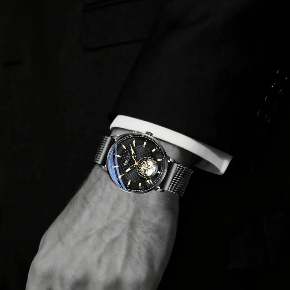 ساعة SOLLEN للرجال ميكانيكية أوتوماتيكية بالكامل مقاومة للماء وإضاءة ليلية على الطراز السويسري ساعة ريفية للطلاب هدية لصديقك