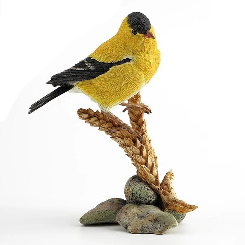 Goldfinch standing wheat ear ornaments realistic bird sculpture crafts Oriental Greenfinch desktop decoration