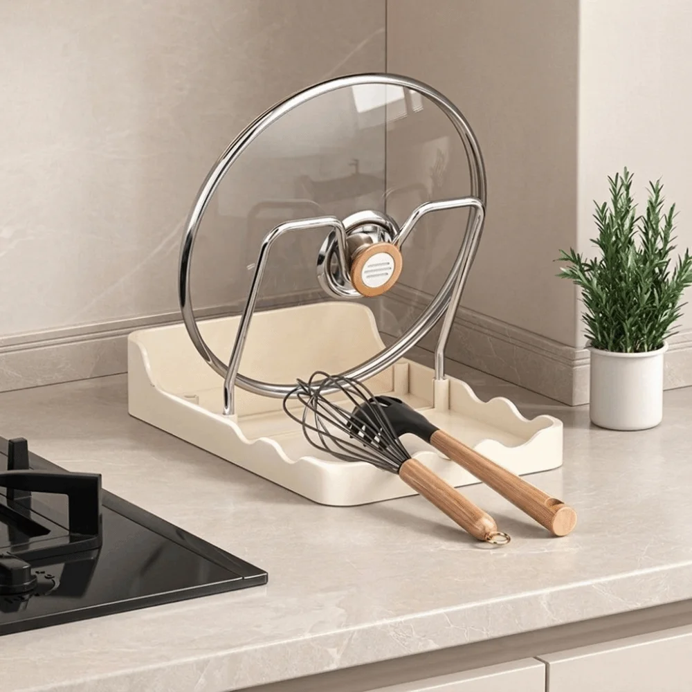 Plastic Double Layer Pot Lid Rack Large Capacity Non-slip Pot Cover Holder Space Saving Draining Pan Lid Organizer Cooking