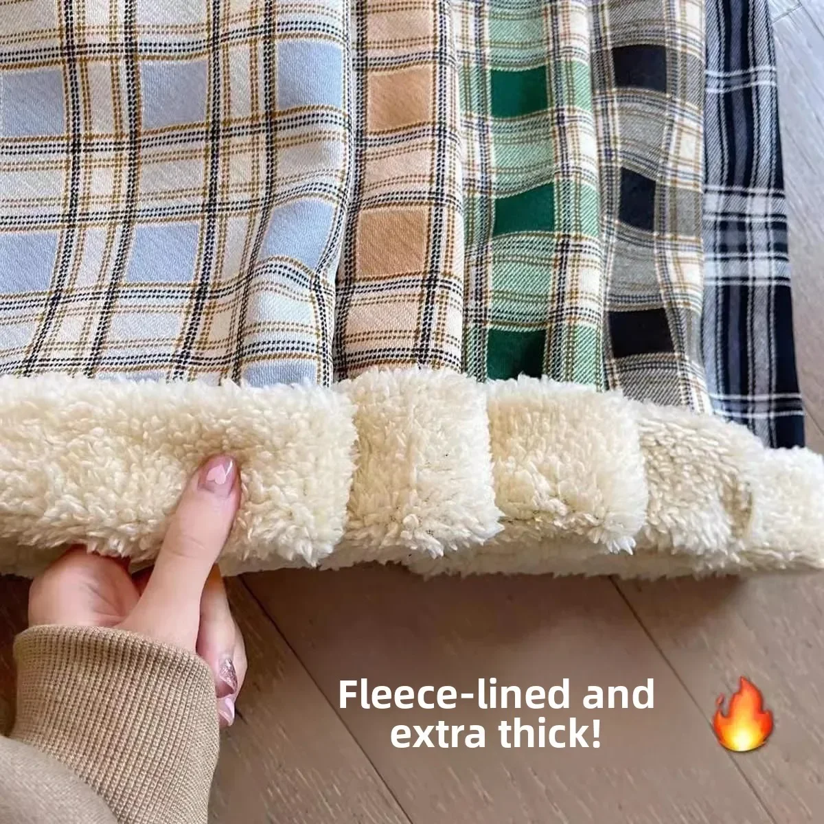 Pantaloni a gamba larga scozzesi foderati in pile di velluto di agnello a vita alta taglio dritto nuovi pantaloni casual invernali per donna stile coreano