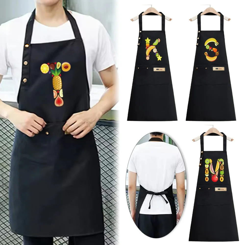 

Apron Cook Clothes Household Chefs Uniform Kitchen Essential Adjustable Straps Multiple Pockets Baking Accessory Print Style