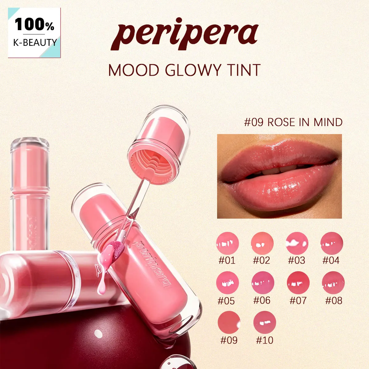 PERIPERA MOOD GLOWY TINT,Lightweight Veil,Smooth Spread,Hydrating Feel,Creamy Water,Juicy Radiance,Korean Cosmetic,Korean Makeup