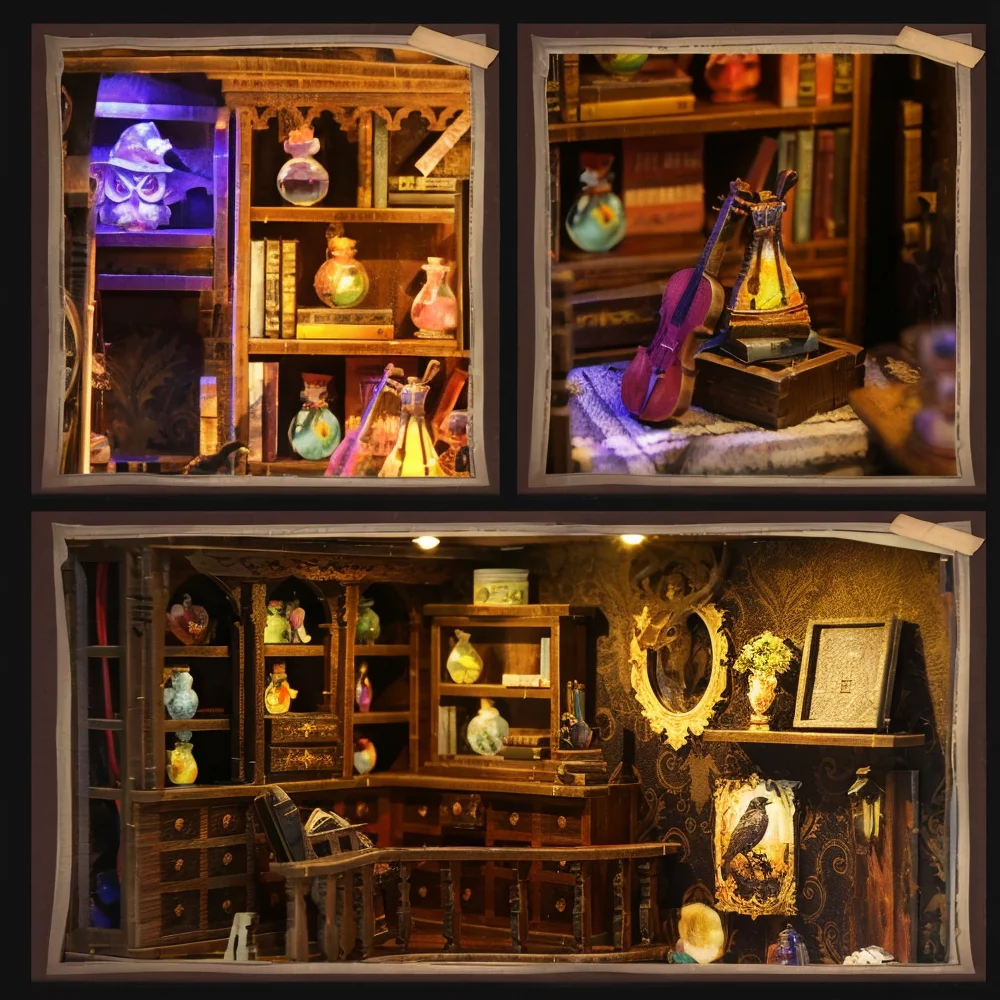 

Factory Direct Wholesale Magic House 3D Wooden Puzzle DIY Book Nooks Bookshelf Decoration Dollhouse Book Nook Kit