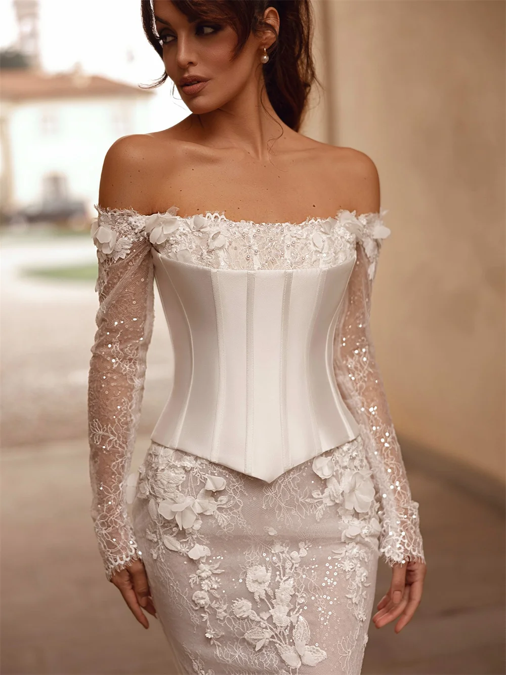 京都カスタムメイドホワイトスクエアカラーマーメイドウェディングドレスプリーツロングトレーンvestidos de nocheレースアップバックフォーマルイブニング2025