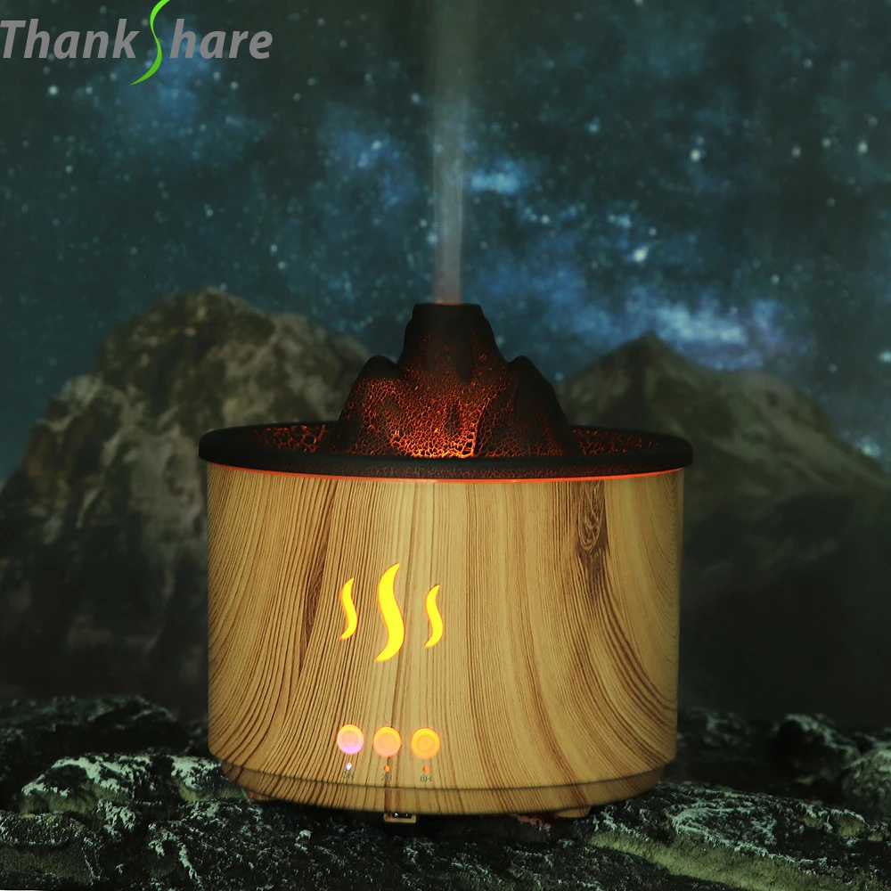 Flame Volcano Humidifier Aroma Diffuser Ultrasonic Mist Maker Fogger LED Essential Oil 500ml Home Diffuser With Remote Control